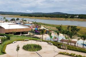 an aerial view of a park next to a river at Praias do Lago Eco Resort in Caldas Novas