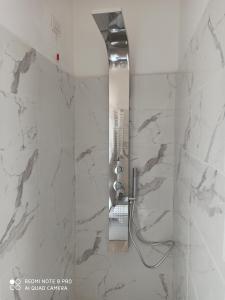 菲烏米奇諾的住宿－Fiera&Aeroporto House，一间铺有白色大理石的淋浴浴室