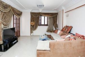 ein Wohnzimmer mit einem Sofa und einem TV in der Unterkunft Adorable Unique Furniture Flat in Alexandria