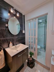 a bathroom with a sink and a mirror and a toilet at feelings in Punta Arenas