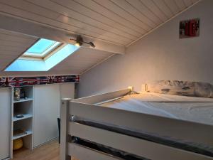 a bedroom with a bed and a skylight at MAISON PROCHE PLAGE SUR BASSIN D ARCACHON in Andernos-les-Bains