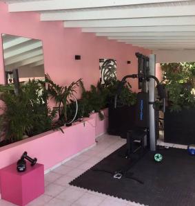 a building with a pink wall with a gym at Mini boutique resort exclusively for your family or friends in Willemstad