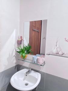 La salle de bains est pourvue d'un lavabo et d'un miroir. dans l'établissement Shiny Homestay Da Nang, à Đà Nẵng