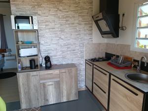 a kitchen with a sink and a counter top at Domaine Decotte bungalow in Sainte-Suzanne