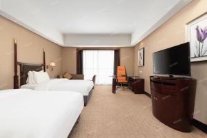 深圳国际会展中心凯嘉酒店-Shenzhen Kaijia Hotel-Shenzhen-World的电视和/或娱乐中心