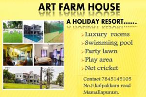 a collage of pictures of homes and a flyer at ART Resort & Farm House in Mahabalipuram