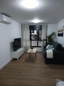 a living room with a couch and a tv at Apartamento Central D in Algeciras