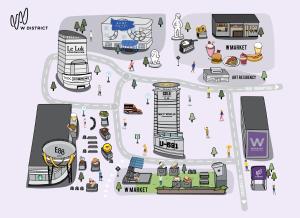 a map of the city with people and buildings at Beat Hotel Bangkok in Bangkok