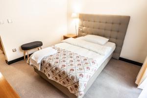 a bedroom with a bed and a chair at Hotel Hvala Superior - Topli Val in Kobarid