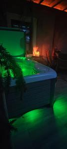 una piscina con luz verde en una habitación en Hiša Ida, en Ivančna Gorica