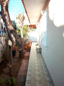 a walkway with potted plants on the side of a building at Christo΄s country house¨! in Artemida