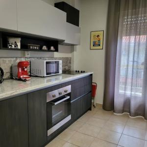 una cucina con piano di lavoro e forno a microonde di GREAT APARTMENT IN VERIA a Veria