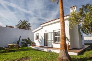 a white house with a palm tree in the yard at BOLONIA HOUSE in Tarifa