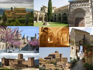 a collage of pictures of castles and buildings at La Posadica Casa Aldabe in San Martín de Unx