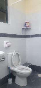 a bathroom with a white toilet and a sink at lovely modern 1,2 bedroom apartment in town in Nakuru