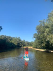 un hombre montando una tabla de paddle en un río en LE FIFTIES en Verdún