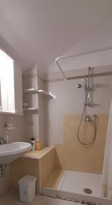 a bathroom with a shower and a sink at Villetta Rosetta in Capri