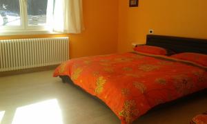 カナツェーイにあるAzaleaのベッドルーム1室(オレンジ色の掛け布団、窓付)