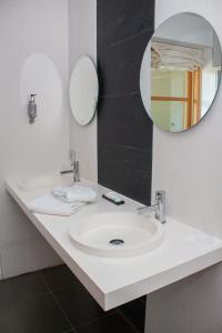 a bathroom with a sink and a mirror at San-Val' Eau in Froideterre