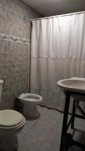 La salle de bains est pourvue de toilettes et d'un lavabo. dans l'établissement Rinconada 2, à Las Grutas