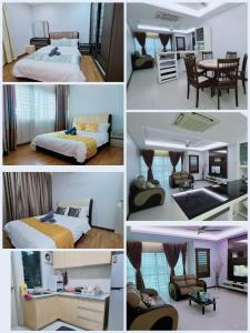 a collage of four pictures of a hotel room at Sekinchan Paddy via Seaview Home in Sekincan