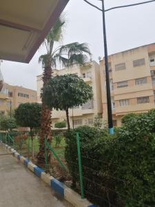 a building with trees and a fence in front of it at Appartement Fes très propre et calme in Fez