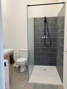 a bathroom with a toilet and a glass shower stall at T2 Le Moderne • Netflix • Parking • Gare in Évreux