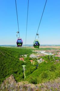 two gondolas on top of a hill in a field at Ferienwohnung am Friedenspark 2 in Thale