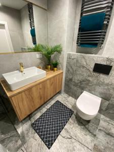 a bathroom with a sink and a toilet at Wileńska home apartment 3 in Warsaw