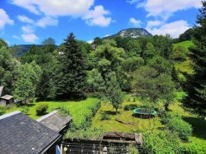 an aerial view of a yard with trees and a mountain at Appartement Rebouc in Hèches