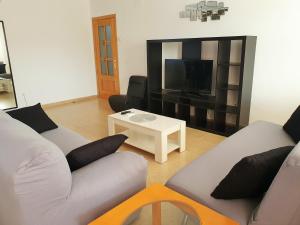 uma sala de estar com dois sofás e uma televisão em Toledo Horizon em Burguillos de Toledo