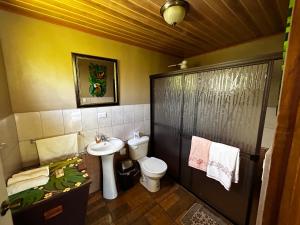 a bathroom with a toilet and a sink at Cabaña en Alajuela en lugar tranquilo y con mucha naturaleza. in Tambor
