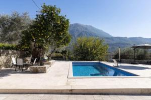 una piscina con un árbol y una sombrilla en Villa Ella, en Stari Bar