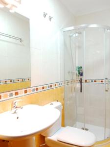 y baño con ducha, aseo y lavamanos. en Viveiro Histórico 3, en Viveiro