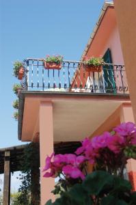 a balcony with potted plants and flowers on it at Green Quiet Affittacamere in Pignone