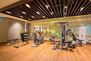 a gym with several treadmills and exercise bikes at Ambassador Transit Lounge Terminal 2 in Singapore