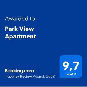 Certifikát, hodnocení, plakát nebo jiný dokument vystavený v ubytování Park View Apartment