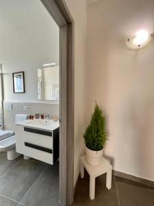 ein Badezimmer mit einem Waschbecken und einer Topfpflanze darin in der Unterkunft Porpora_Apartment in Florenz