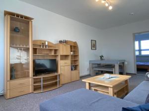 a living room with a tv and a entertainment center at Gästewohnung KL WZL 31 8 