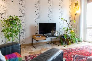 sala de estar con TV y plantas en Caserma Ederle Budget Apartment x3 en Vicenza