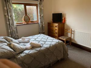 En eller flere senger på et rom på Dyffryn Taf - spacious 3 bedroom bungalow close to amenities