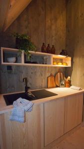 una cucina con lavandino e piano di lavoro di Fuglekassehytta 