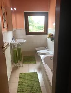 ein Bad mit einem Waschbecken, einem WC und einem Fenster in der Unterkunft Attico Limoni in Desenzano del Garda