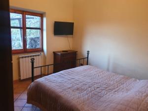 a bedroom with a bed and a television and a window at Casa di Nonna Luciana 