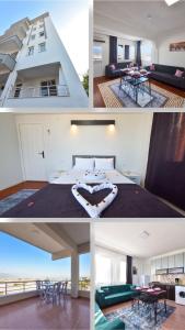 a collage of four pictures of a bedroom and a house at BİLGİNER APART in Demre