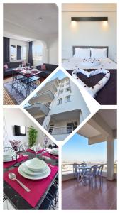 a collage of photos of a room with a bed and a table at BİLGİNER APART in Demre