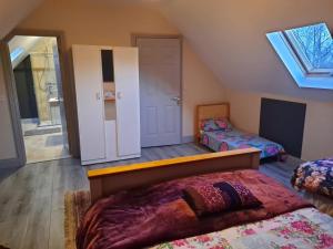 a attic room with a bed and a couch at Fearmore view in Kildare