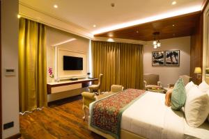Habitación de hotel con cama y TV en Regenta Place Mohali en Mohali