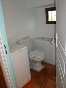 a bathroom with a white toilet and a window at La maison d'Agnes en Haute Bourgogne in Jully