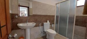 een badkamer met een toilet, een wastafel en een douche bij Windy Ridge Kandy in Kandy